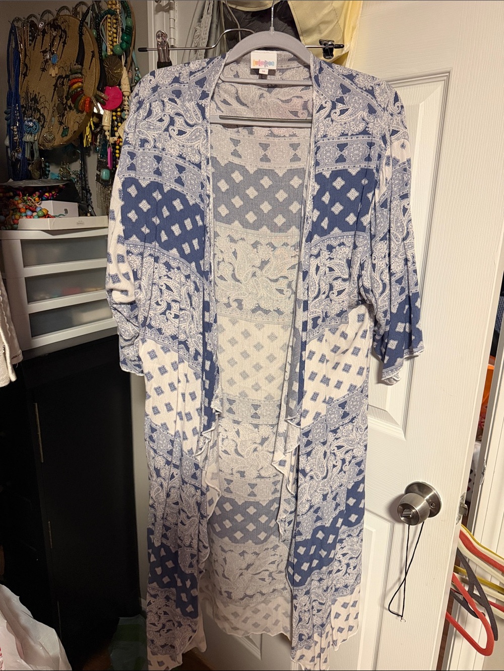 LuLaRoe Blue and White Patterned Duster Tunic